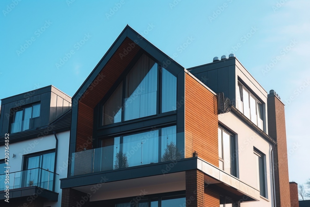 A building with a balcony and multiple balconies on top. Perfect for architectural designs and real estate concepts