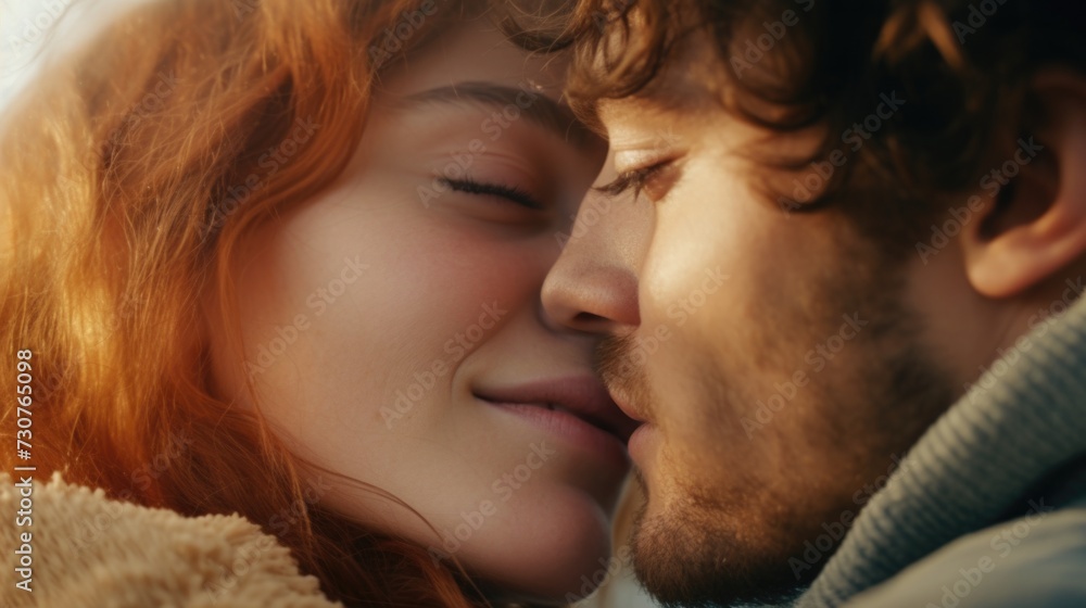 A close-up image capturing the intimate moment of a person kissing a woman. Perfect for romantic themes or illustrating love and affection A close-up image capturing the intimate moment of a person kissing a woman. Perfect for romantic themes or illustrating love and affection