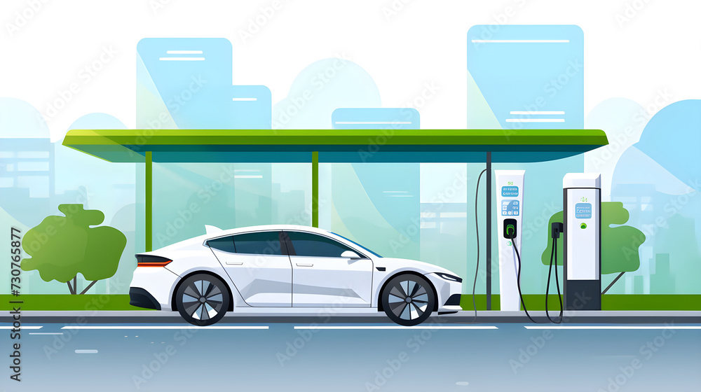 Green Technology in Action: Modern Electric Car Recharging at a Solar-Powered Charging Station