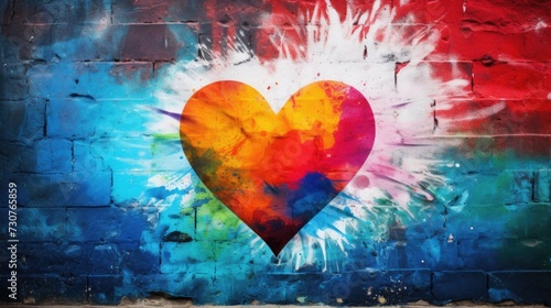 A vibrant heart painted on a sturdy brick wall. This image can be used to represent love, creativity, or urban art.