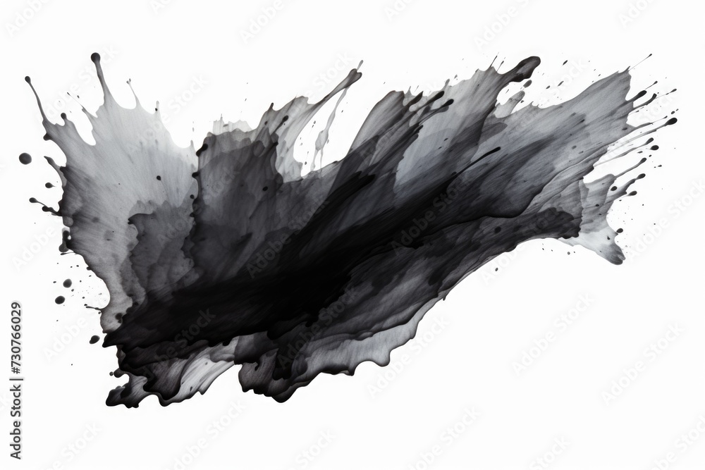 A black and white photo of a black ink splatter. Can be used for various design projects