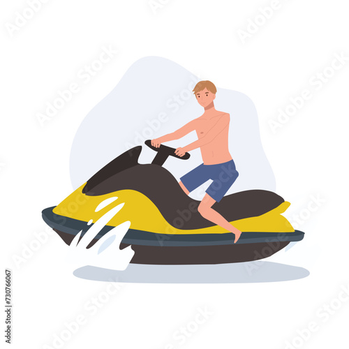 Jet Skiing Fun. Exciting Sea Adventure. Man on Jet Ski
