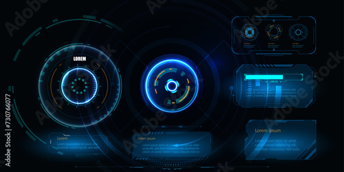 Glowing Circles in Futuristic Digital Space with Blue Tech Elements and Global Connectivity