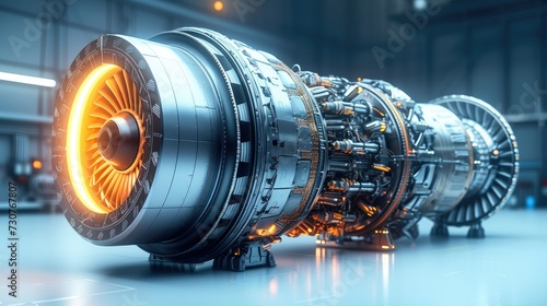 Futuristic industrial gas turbine engine. Engineering equipment. Turbine. Heavy industry concept. Generative AI.