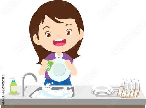 cute people washing dishes © watcartoon