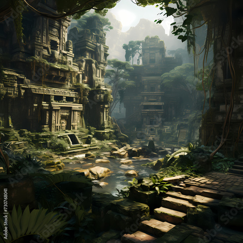 Lost city in a dense jungle