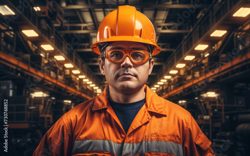 Worker wearing hardhat and safety glasses in industry. Ensuring safety and success in engineering and manufacturing, a portrait of professionalism and Commitment to Protection in the Workplace