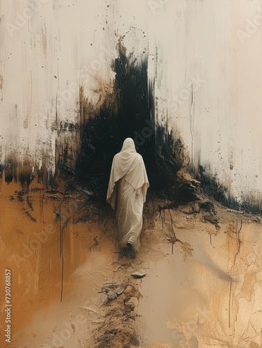 Painting of Jesus in flower field, the cross, AI generated