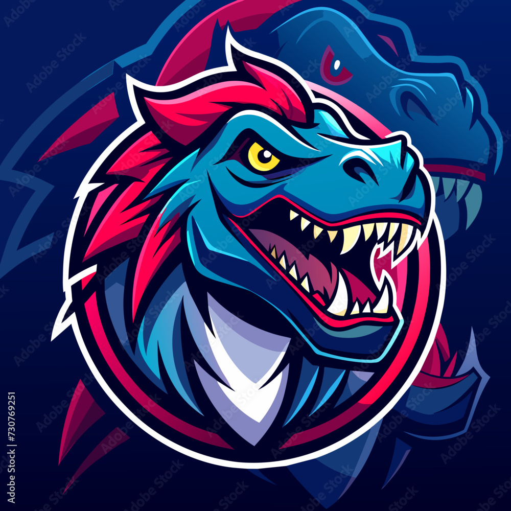 Modern professional logo for sport team. T-rex mascot. Dinosaur vector symbol on a dark background.