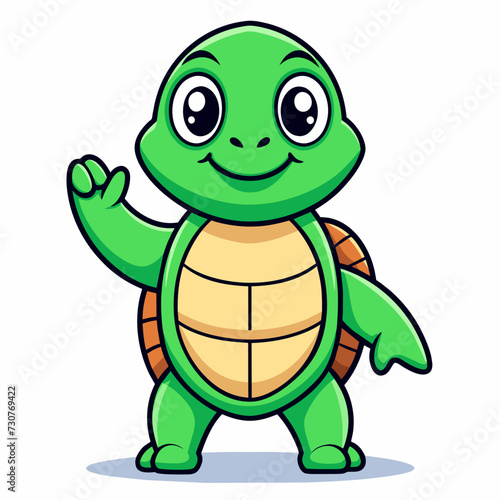 Cute Turtle Hand Up Vector Icon Illustration. Turtle Mascot Cartoon Character. Animal Icon Concept White Isolated. Flat Cartoon Style Suitable for Web Landing Page