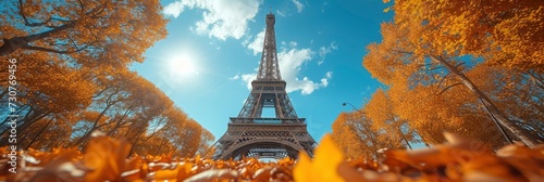 Eiffel Tower Autumn Leaves Paris France, Background Banner HD © Alex Cuong