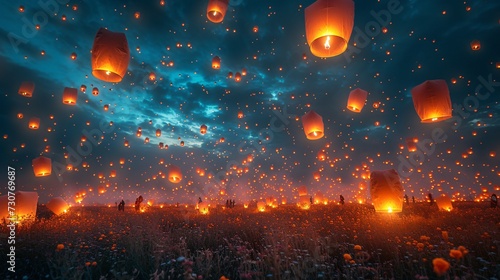 Glowing Lanterns in the Sky  A Magical Nighttime Event Generative AI