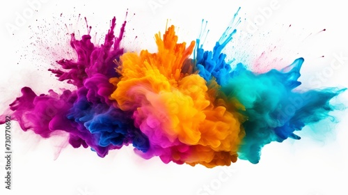 Colorful rainbow holy paint color powder explosion isolated white wide panorama background. © ryanbagoez