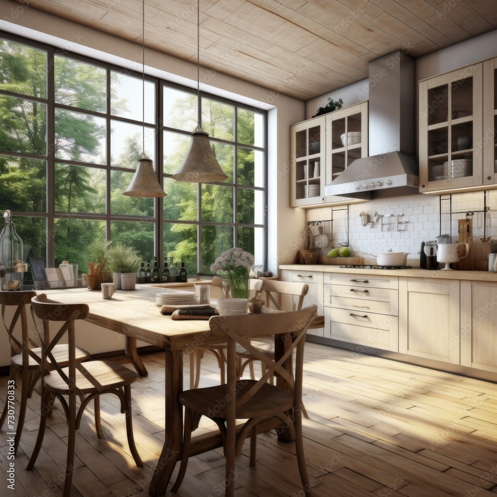 Country style kitchen. Generative AI. Country style kitchen. Generative AI.