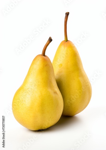 Fresh pears on a white background. Generative AI.
