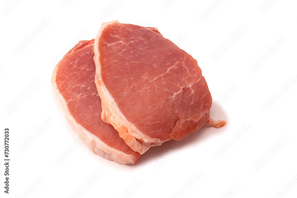Raw pork pieces isolated on a white background. Raw pork pieces isolated on a white background.