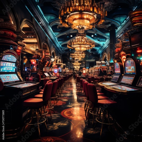 Slot machines in the casino. Generative AI.
