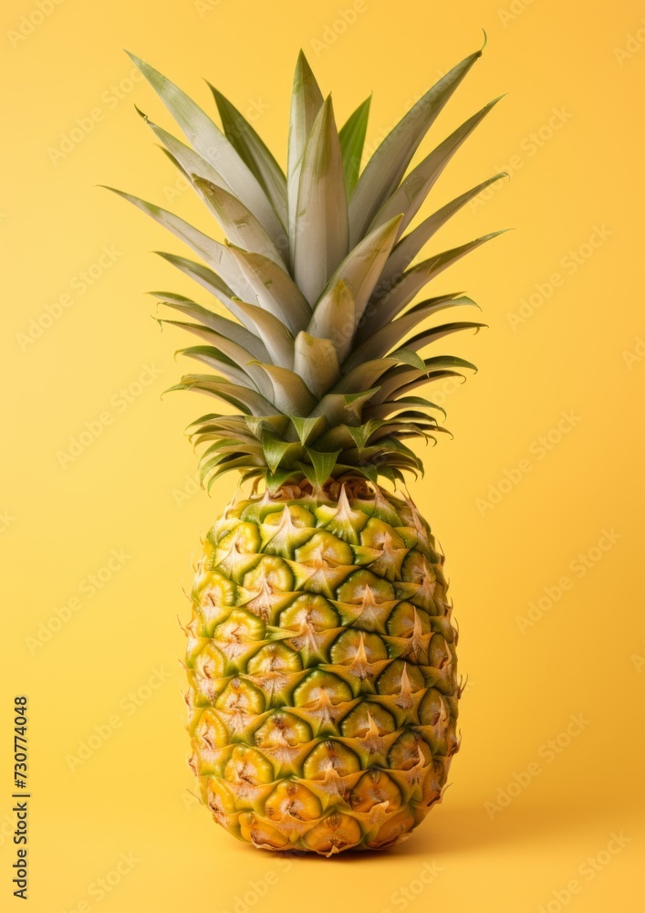 Fresh pineapple on a yellow background. Generative AI. Fresh pineapple on a yellow background. Generative AI.