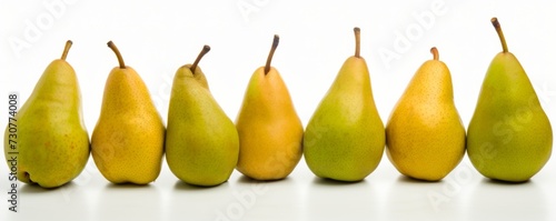 Fresh pears on a white background. Generative AI.