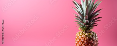Fresh pineapple on a pink background. Generative AI.