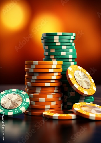 Player chips for the casino on a dark background. Generative AI.