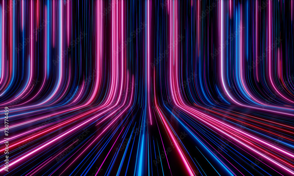neon rays and glowing lines. abstract futuristic neon background, speed of light, 3d illustration. neon rays and glowing lines. abstract futuristic neon background, speed of light, 3d illustration.