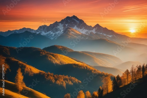Mountain landscape at sunset golden hour © ProArt Studios