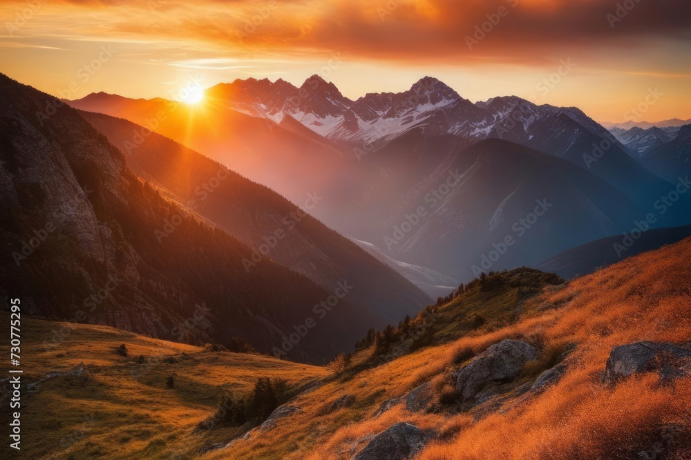 Mountain landscape at sunset golden hour