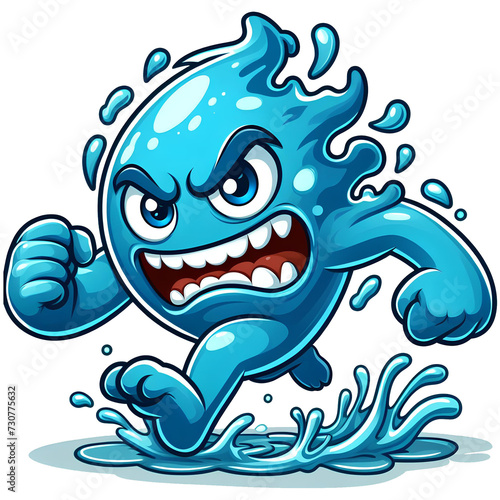 Angry Water Monster Running Front View  Cartoon Style Transparent Background