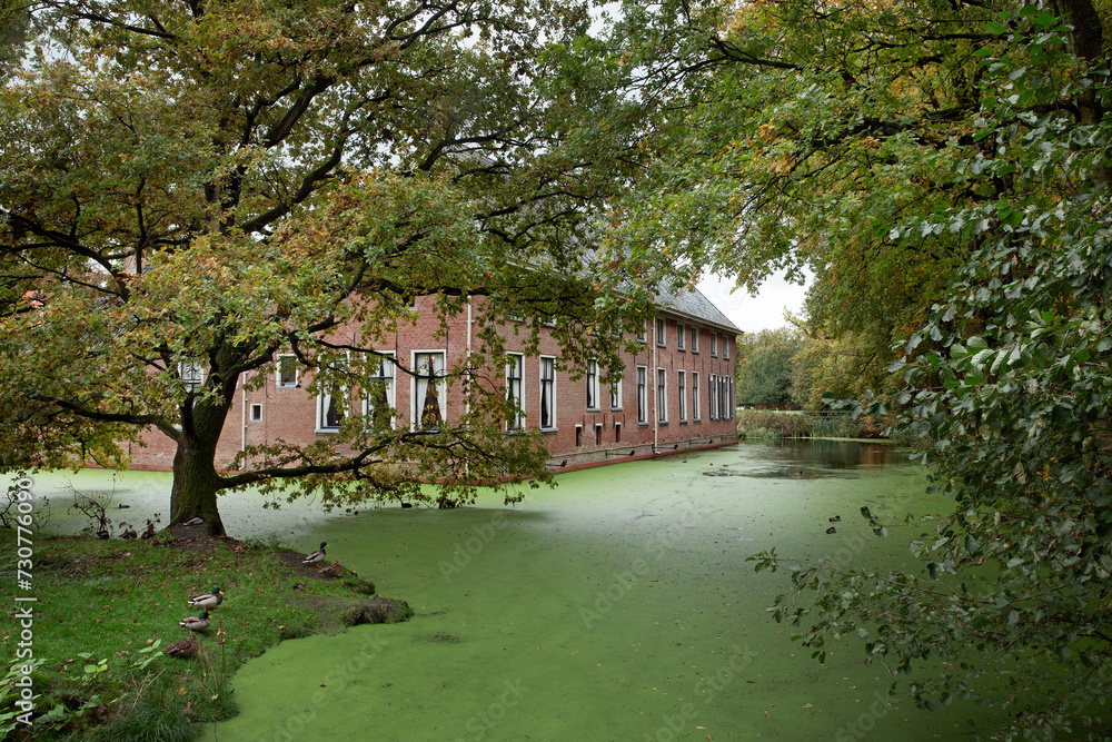Estate with canal at Roden Drente Mensinge Estate Netherlands. Landgoed Mensinge. Autumn. Fall Colors.