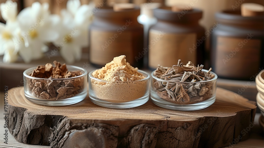 A perfumery ingredients sandalwood and its warm, inviting scent. Generative AI. A perfumery ingredients sandalwood and its warm, inviting scent. Generative AI.