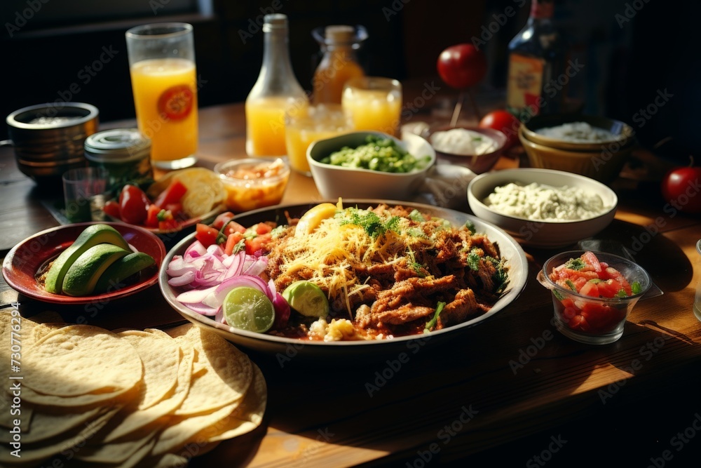a plate of mexican food on a table