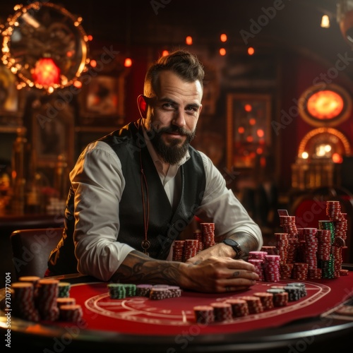 A rich man is ready to start a casino game. Gambling. Generative AI.