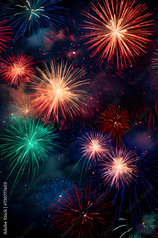 Burst of Colors: Captivating Display of Fireworks Illuminating the Midnight Sky