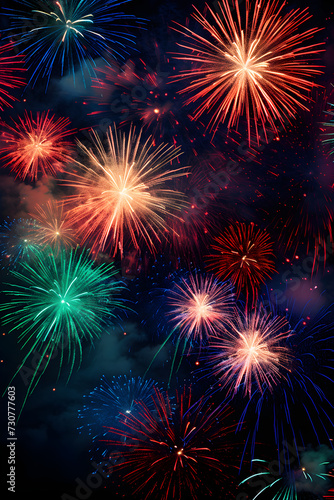 Burst of Colors: Captivating Display of Fireworks Illuminating the Midnight Sky