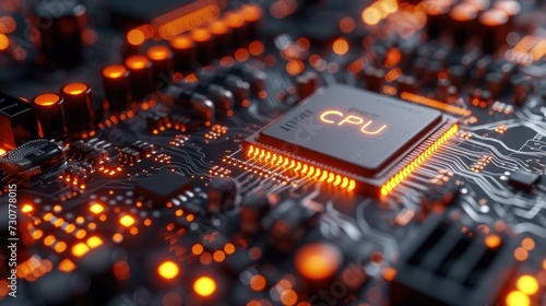 Close-up of the moderboard's CPU. Generative Ai.