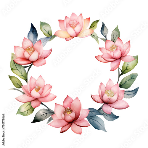 Watercolor wreath of Chinese waterlily lotus flower png element clipart for banner template card print design