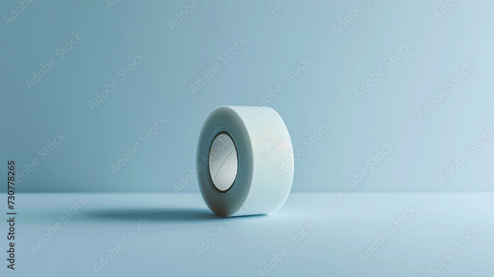 .A minimalistic shot of a single medical tape roll on a clean surface - obrazy, fototapety, plakaty 