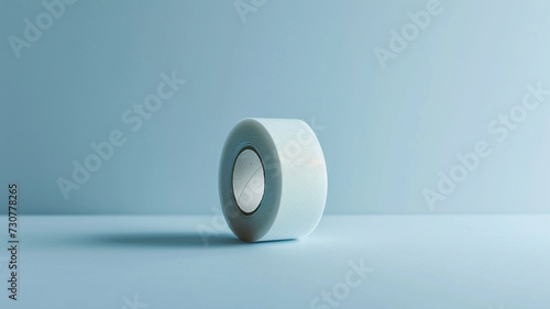 .A minimalistic shot of a single medical tape roll on a clean surface photo
