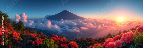 Picturesque Landscape Sunrise Above Agung, Background Banner HD