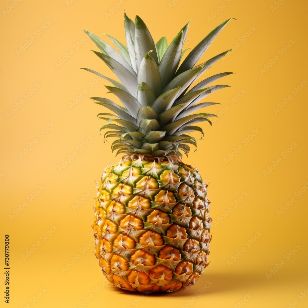 Fresh pineapple on a yellow background. Generative AI. Fresh pineapple on a yellow background. Generative AI.