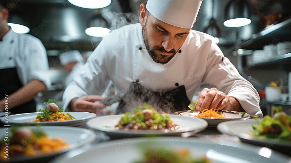 In the kitchen of a gourmet restaurant, chefs are using new equipment to develop creative dishes. Generative AI. In the kitchen of a gourmet restaurant, chefs are using new equipment to develop creative dishes. Generative AI.