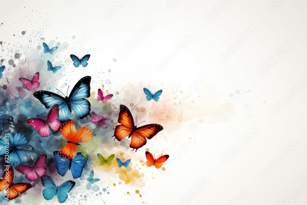 Naklejka premium Spring blossom background with butterflies and flowers.