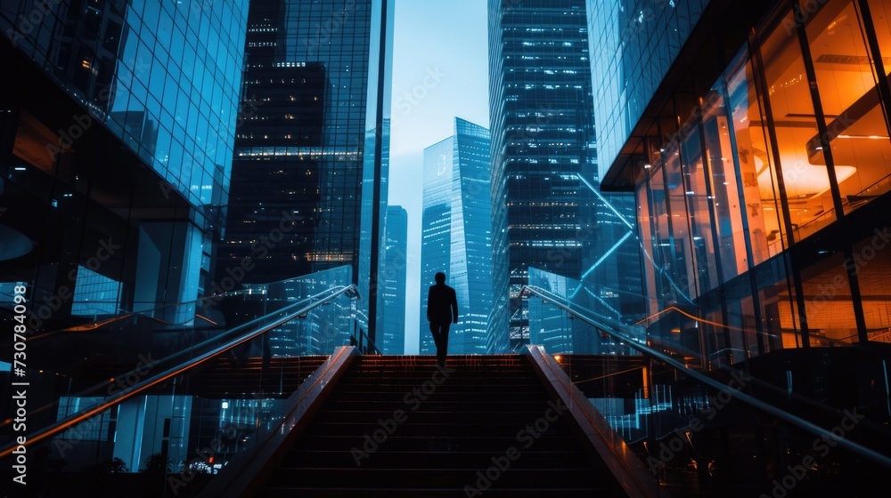 Silhouette of a Businessman Overlooking City at Twilight from Elevated ...