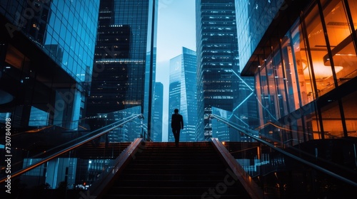 Silhouette of a Businessman Overlooking City at Twilight from Elevated Perspective