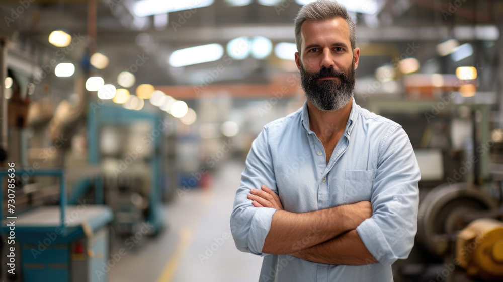 Fototapeta premium Confident Manufacturing Supervisor in Industrial Setting