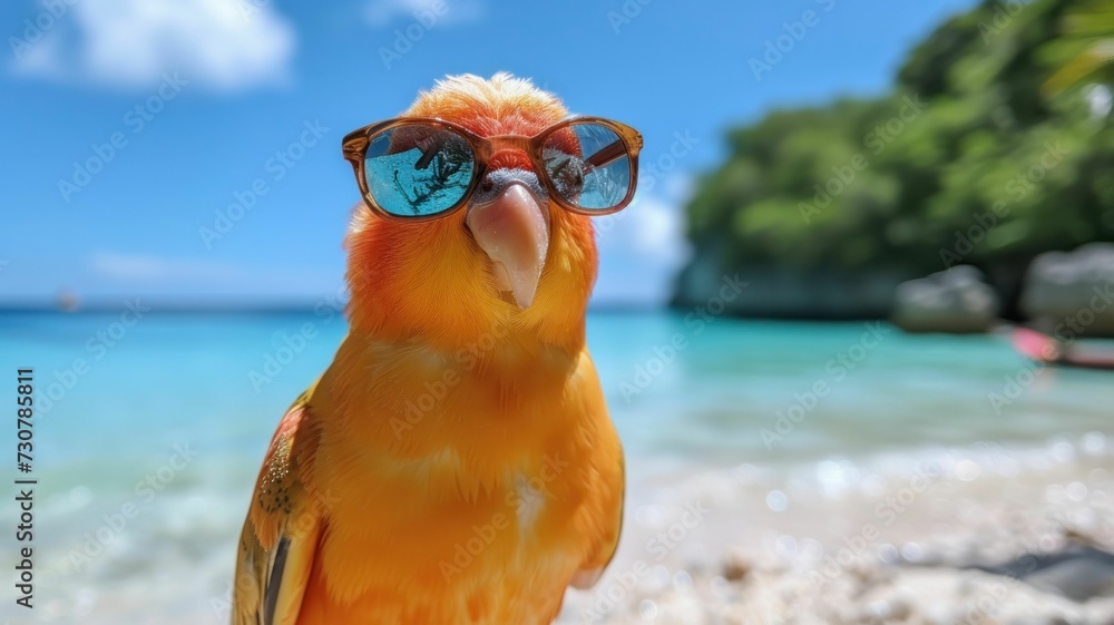 Bird avatar as a travel influencer, tweeting live updates from exotic locations around the globe