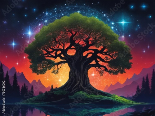 Yggdrasil the world tree illustration