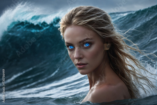 portrait of siren in stormy ocean.generative AI
