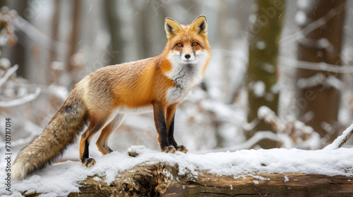Winter Elegance: Red Fox in Snowy Forest © romanets_v